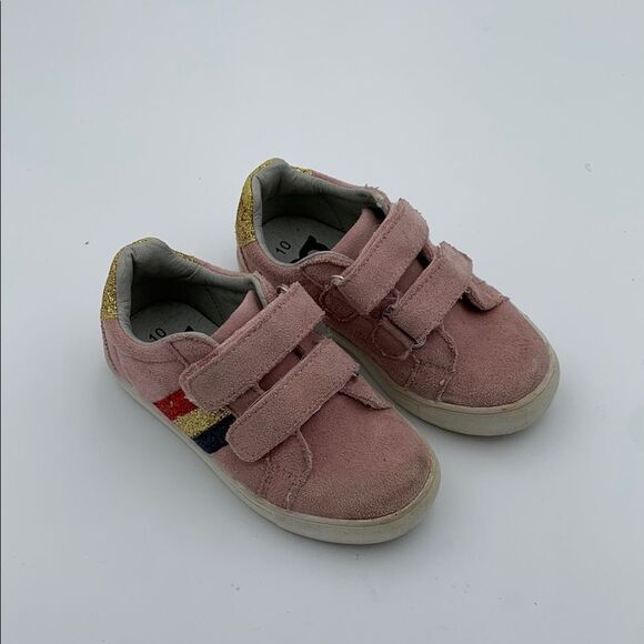 Hoo size 10 made in Spain pink suede glitter striped Sneakers Velcro - Picture 1 of 11